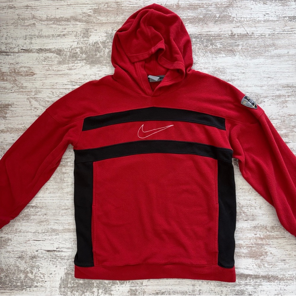 Vintage Nike Pullover Fleece Hoodie Center Swoosh Red Black Pullover Unisex